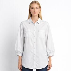 Vince Women's Button Front Shirt Light Blue Chambray Long Sleeve Cotton Size M
